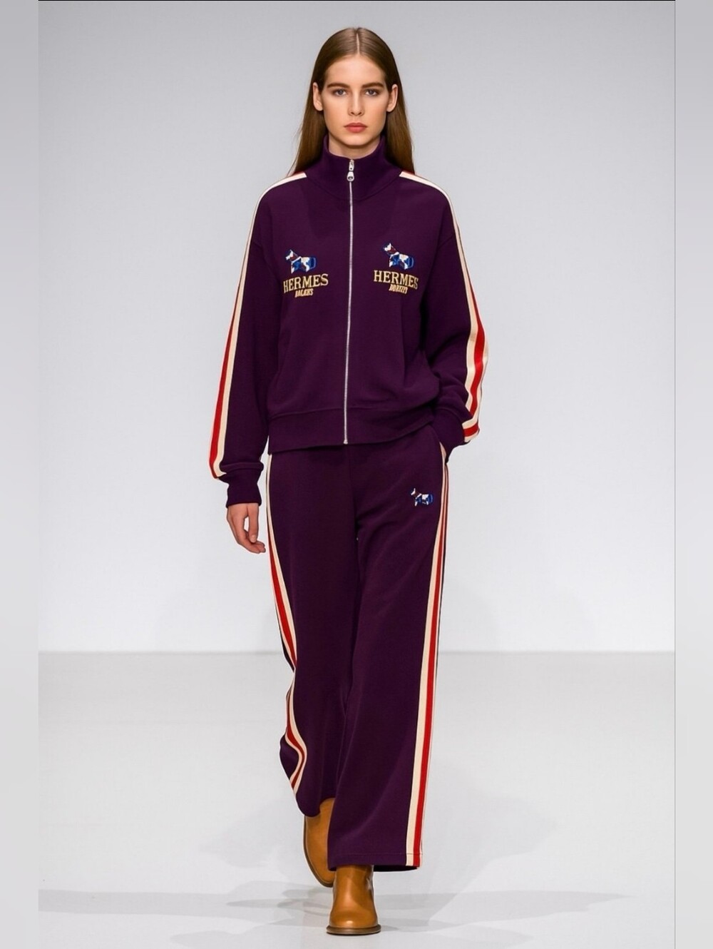 Last Set! 2pcs Stylish Purple Track Suit with Stripes Set